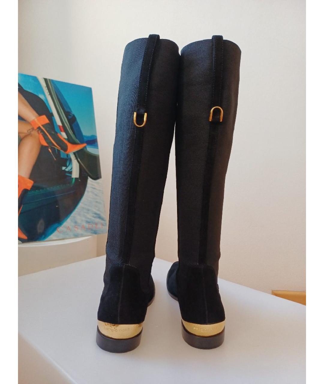 SERGIO ROSSI Черные замшевые сапоги, фото 7