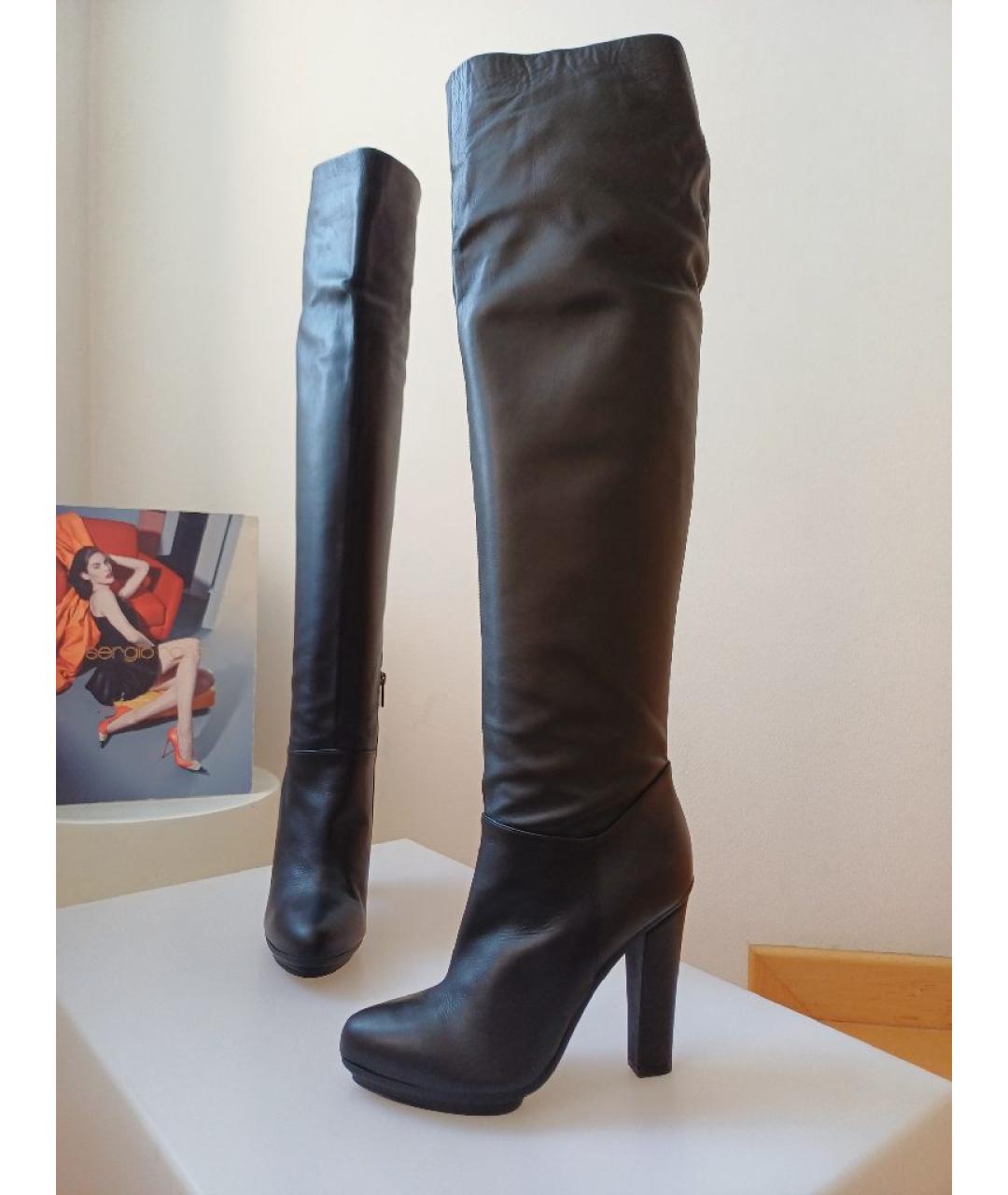 LE SILLA Черные кожаные ботфорты, фото 3