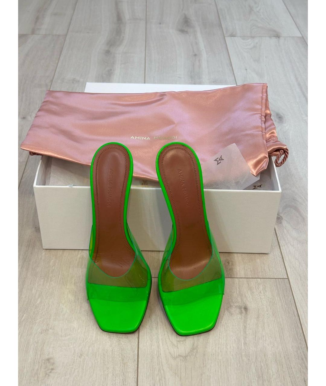 Amina Muaddi Салатовые кожаные босоножки, фото 4
