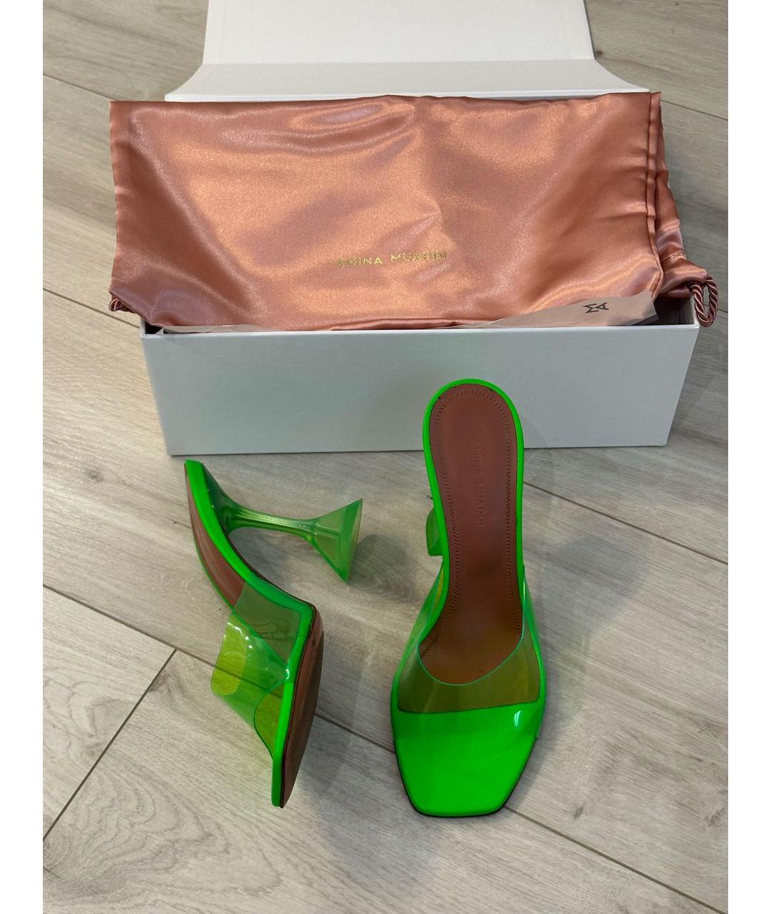 Amina Muaddi Салатовые кожаные босоножки, фото 6