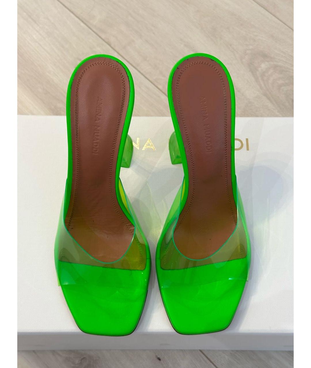 Amina Muaddi Салатовые кожаные босоножки, фото 7