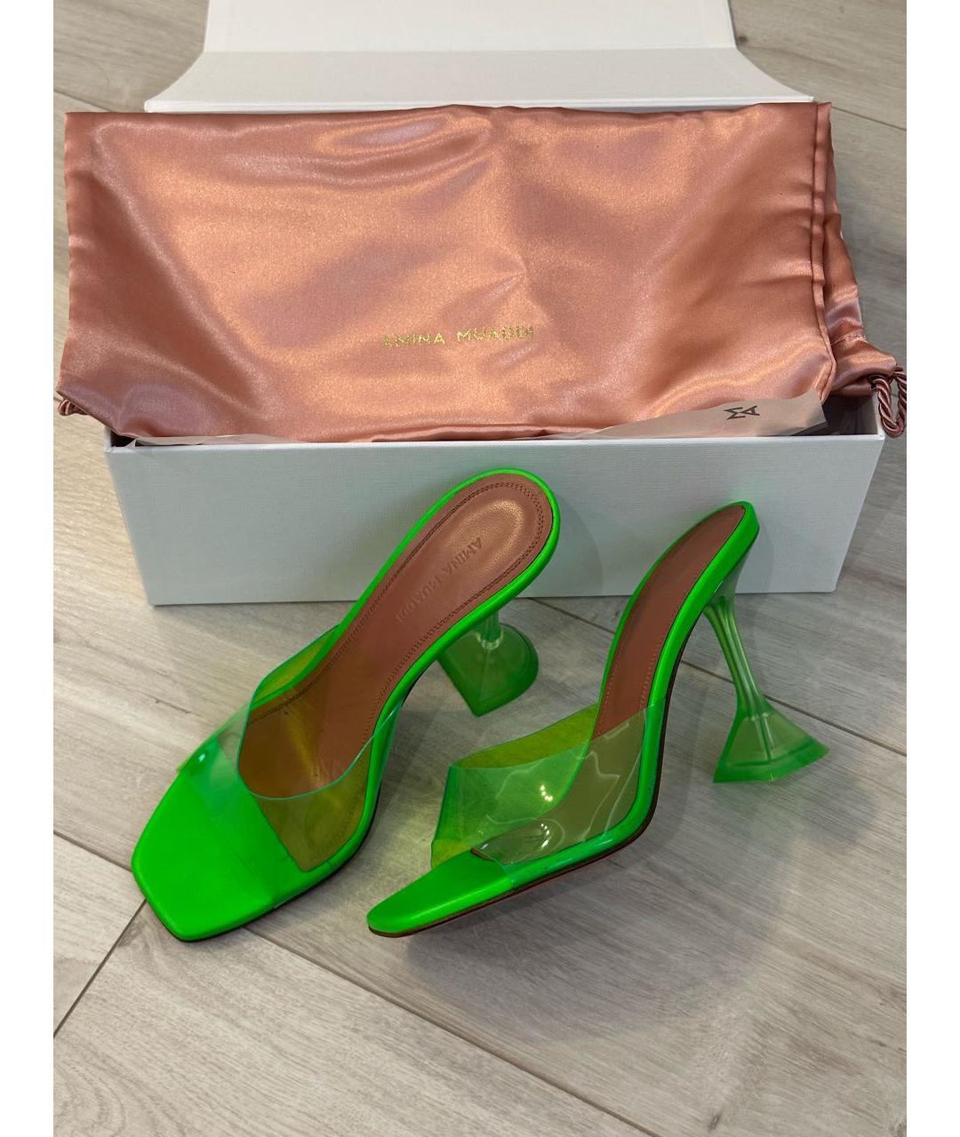 Amina Muaddi Салатовые кожаные босоножки, фото 5