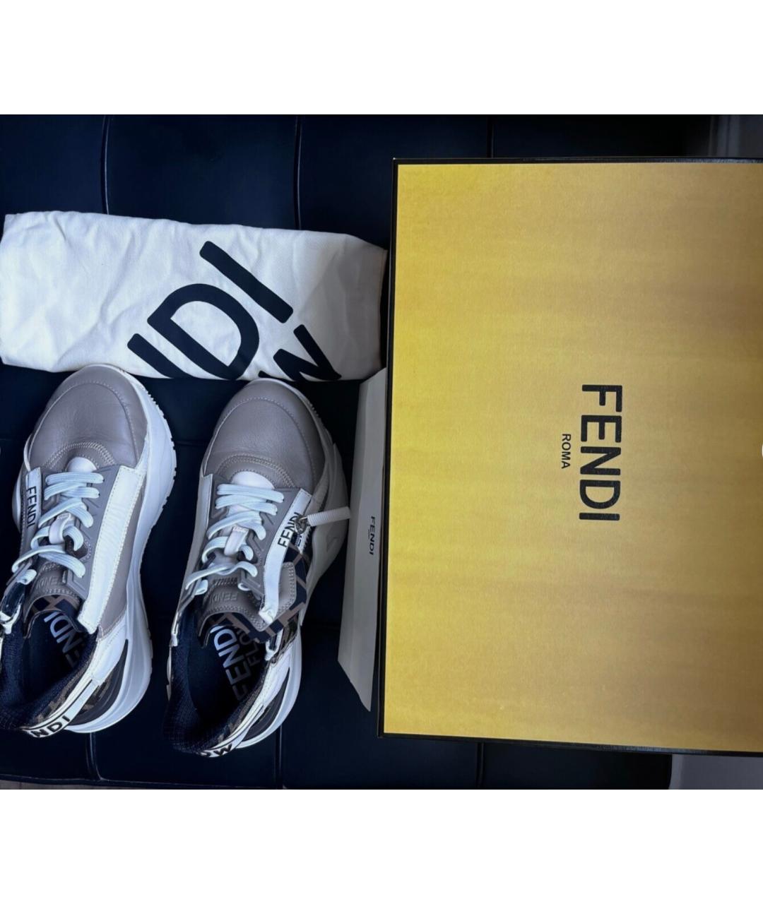 FENDI Бежевые кожаные кроссовки, фото 3