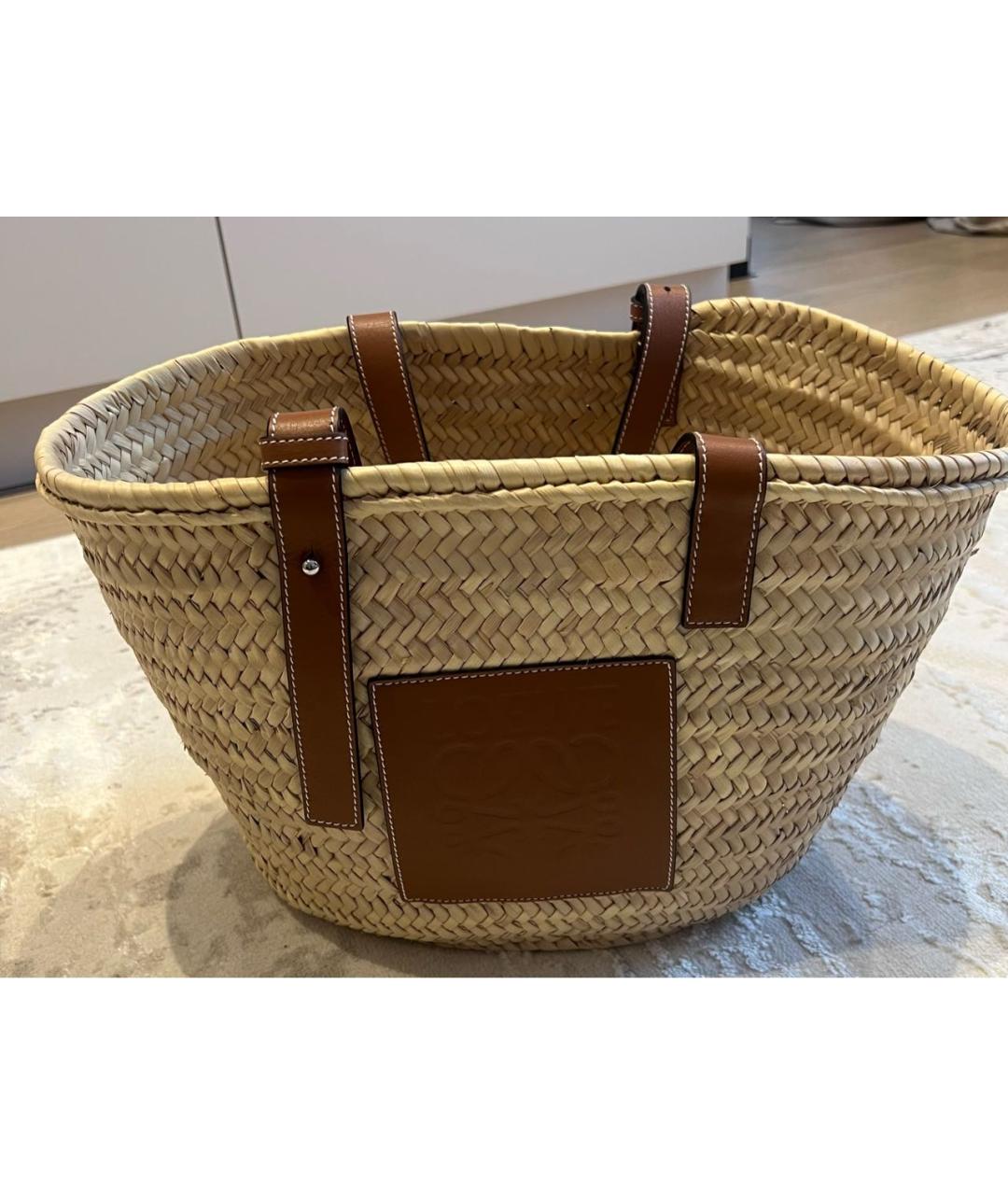 LOEWE Бежевая пелетеная пляжная сумка, фото 6