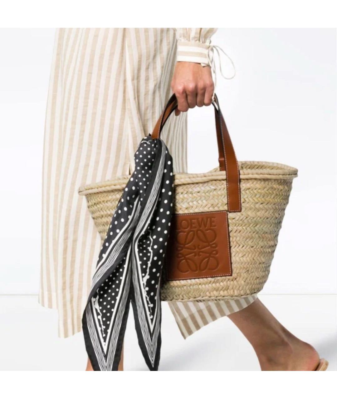 LOEWE Бежевая пелетеная пляжная сумка, фото 5