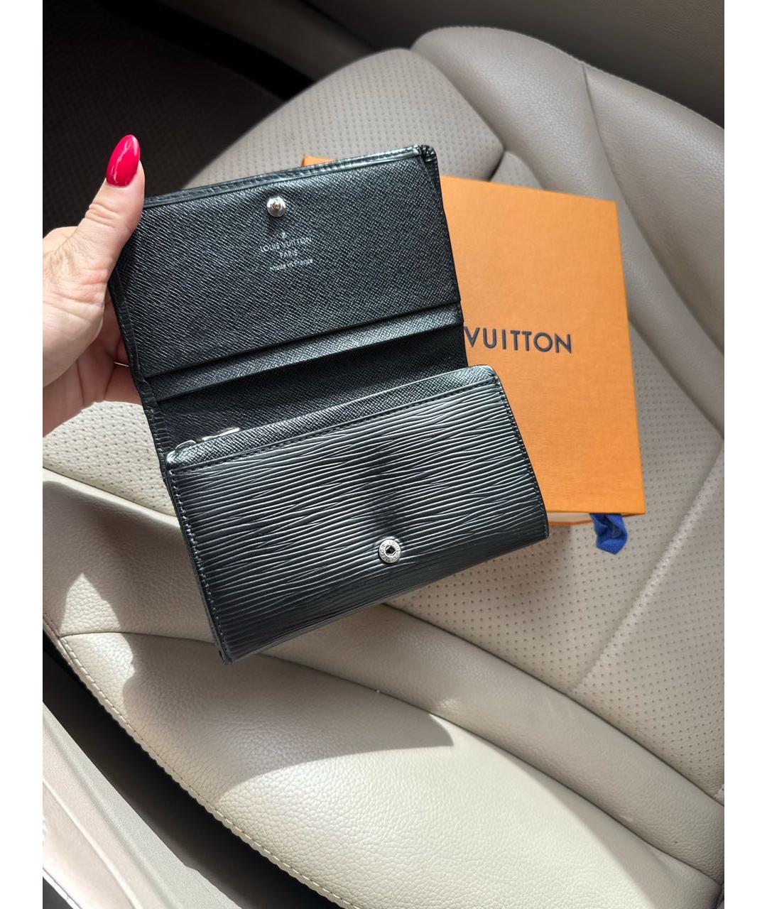 LOUIS VUITTON Черный кожаный кошелек, фото 3