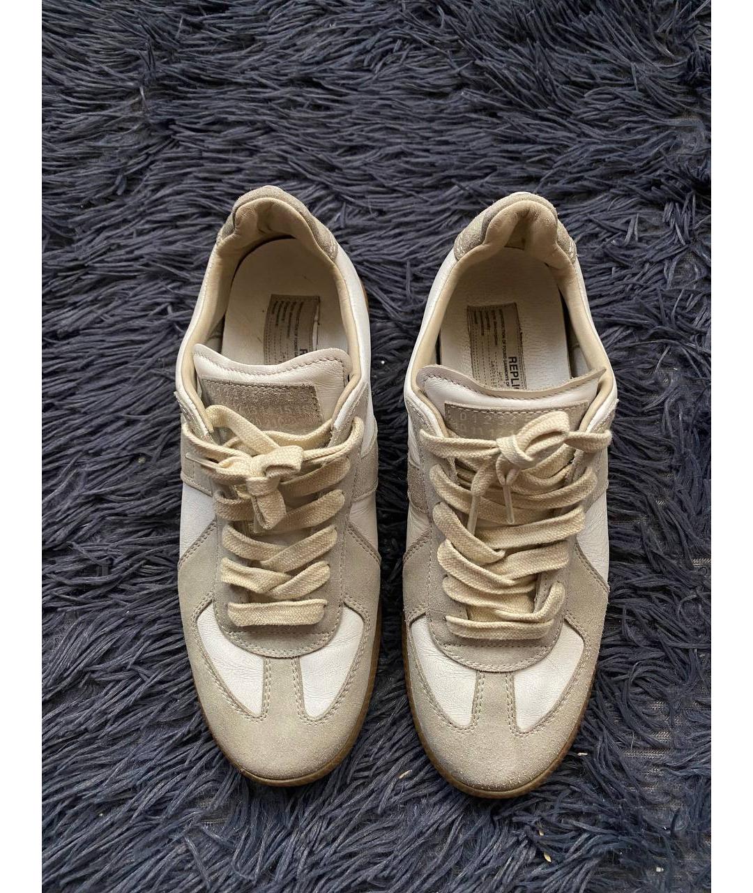 MAISON MARGIELA Бежевые кожаные кеды, фото 2