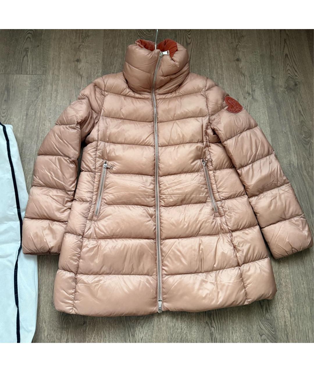 MONCLER Оранжевый полиэстеровый пуховик, фото 9
