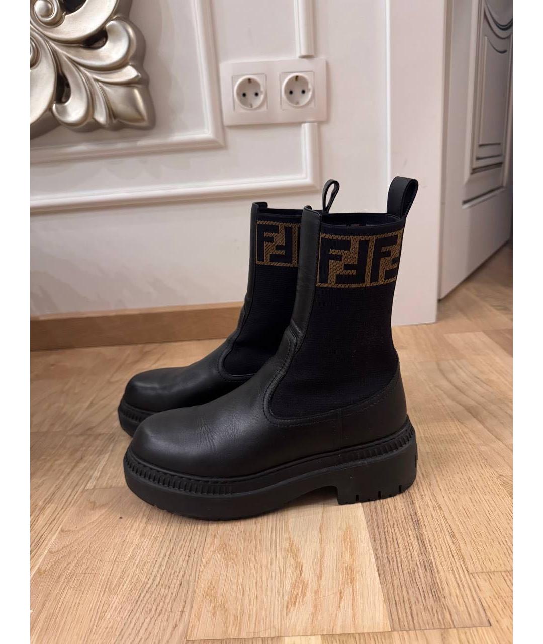 FENDI Черные кожаные ботинки, фото 2