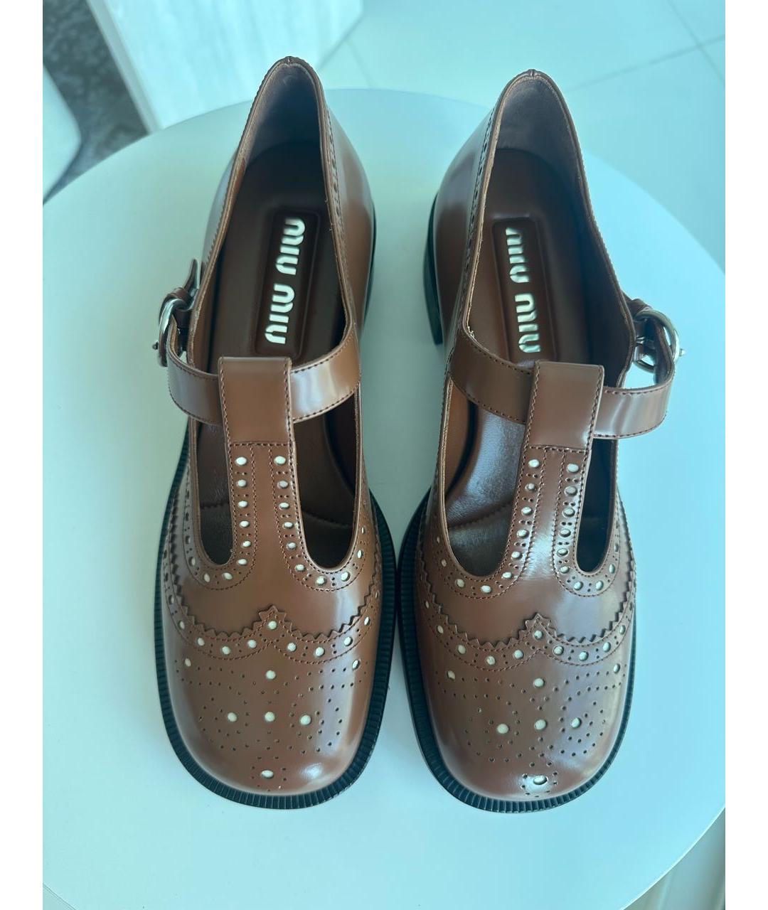 MIU MIU Коричневые кожаные брогги и оксфорды, фото 2