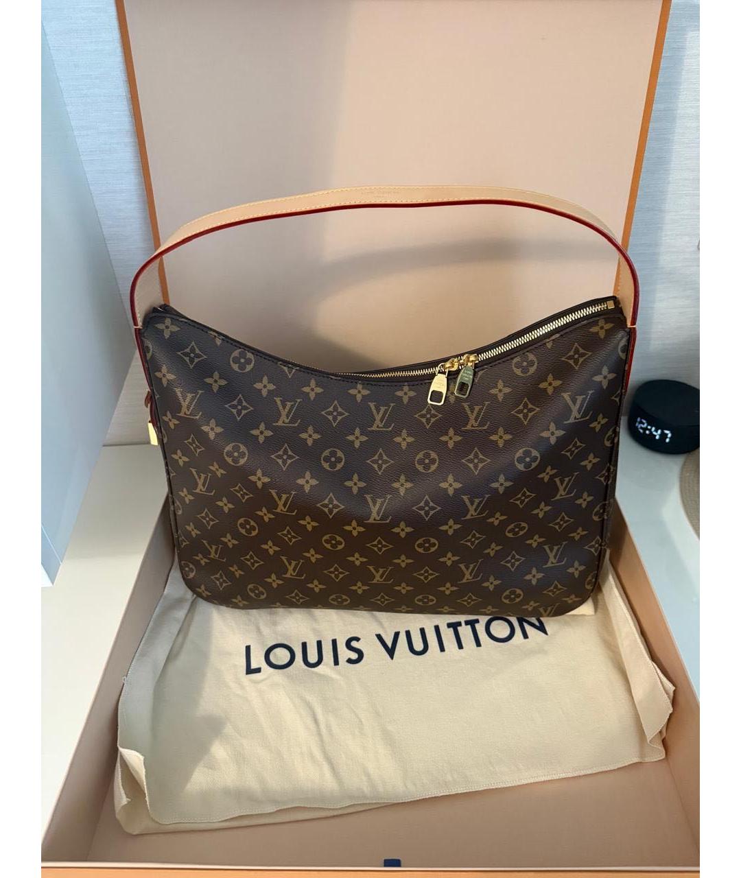 LOUIS VUITTON Коричневая кожаная сумка с короткими ручками, фото 9