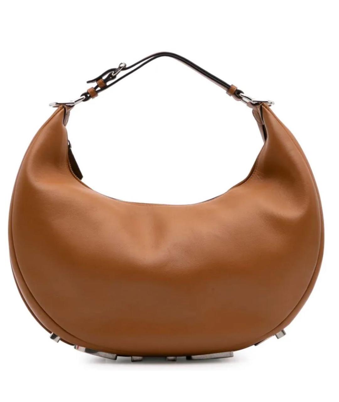 FENDI Коричневая кожаная сумка с короткими ручками, фото 5