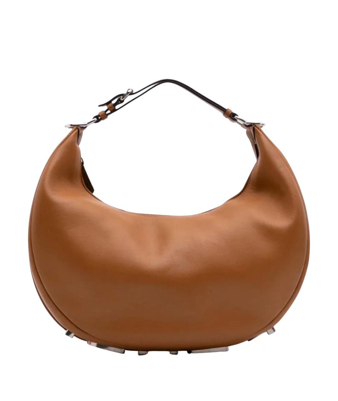 FENDI Коричневая кожаная сумка с короткими ручками, фото 1