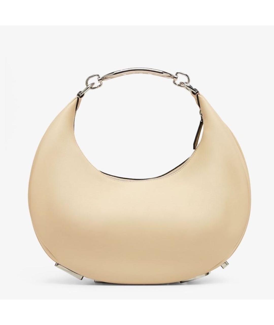 FENDI Бежевая кожаная сумка с короткими ручками, фото 2