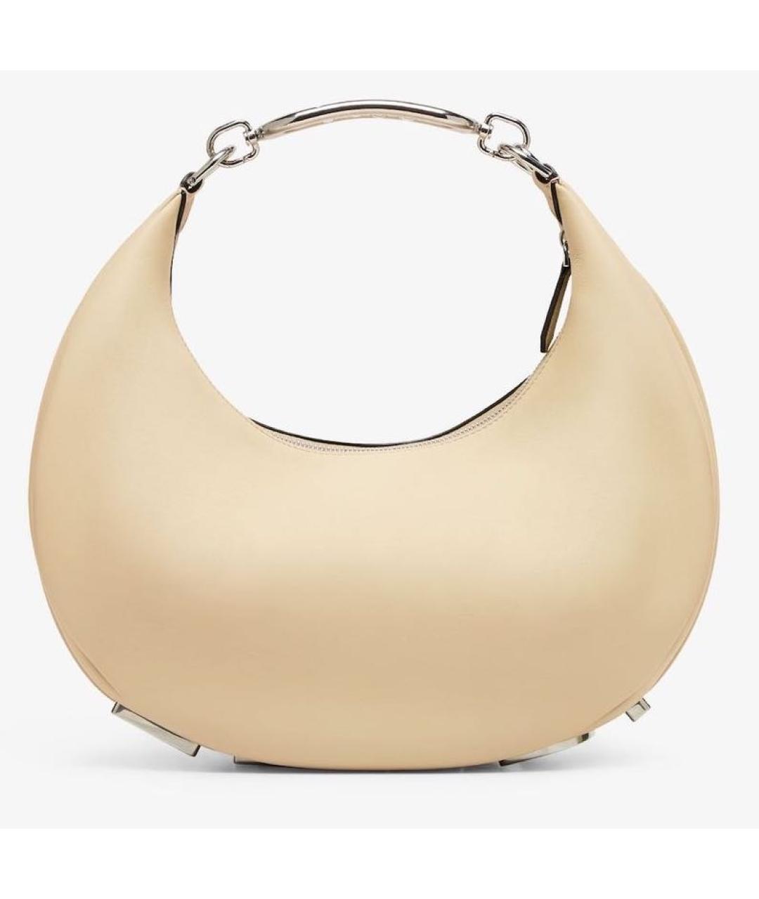 FENDI Бежевая кожаная сумка с короткими ручками, фото 3