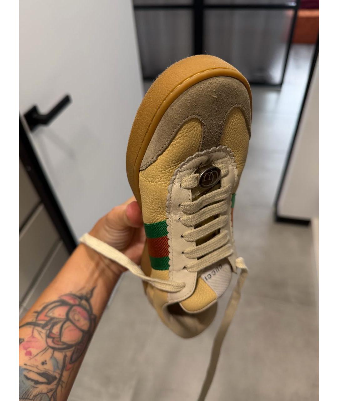 GUCCI Желтые кожаные кеды, фото 7