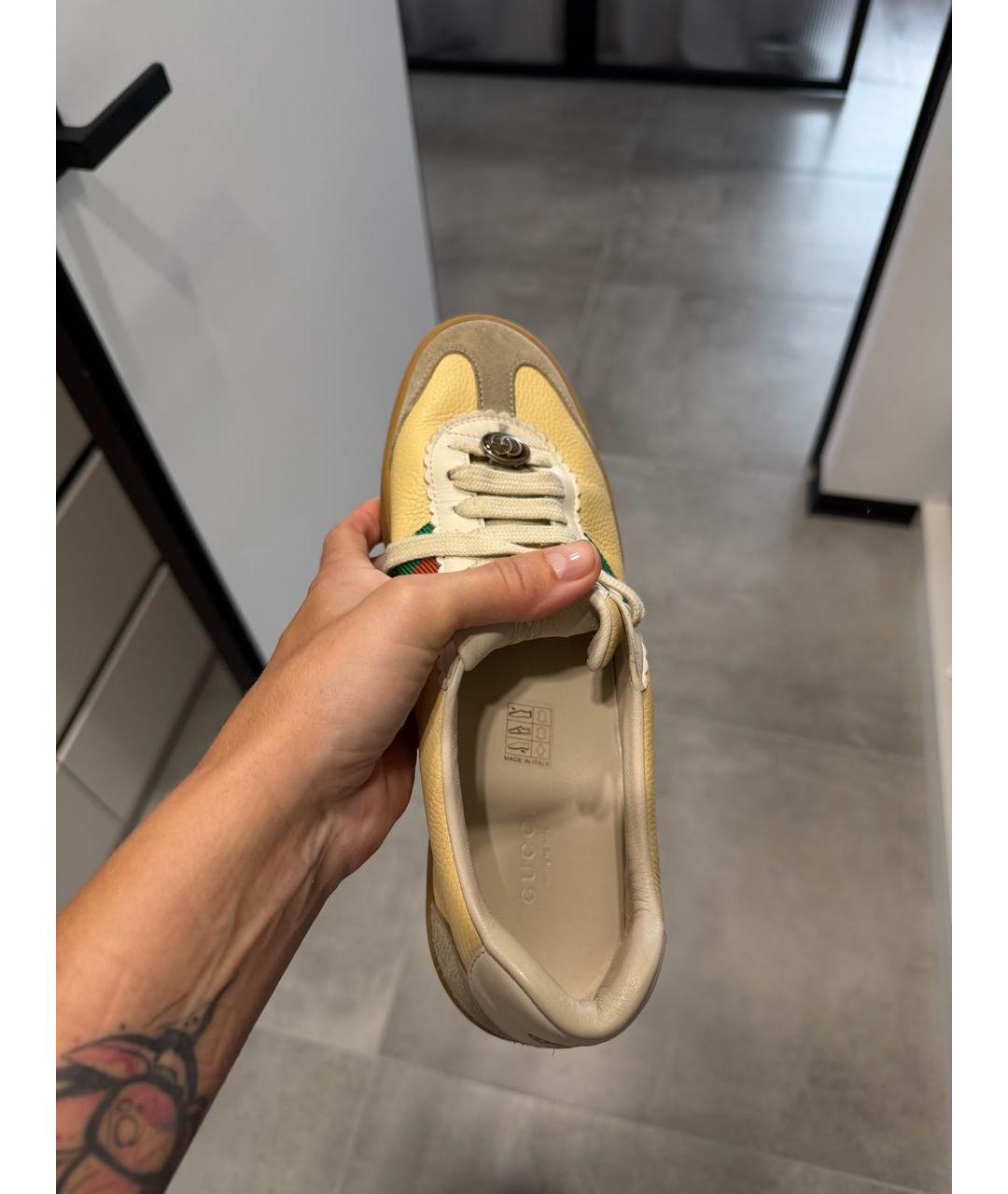 GUCCI Желтые кожаные кеды, фото 5