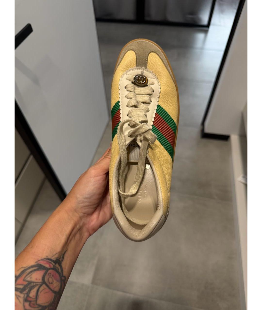 GUCCI Желтые кожаные кеды, фото 2