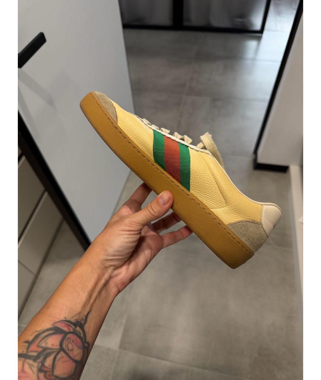 GUCCI Желтые кожаные кеды, фото 3