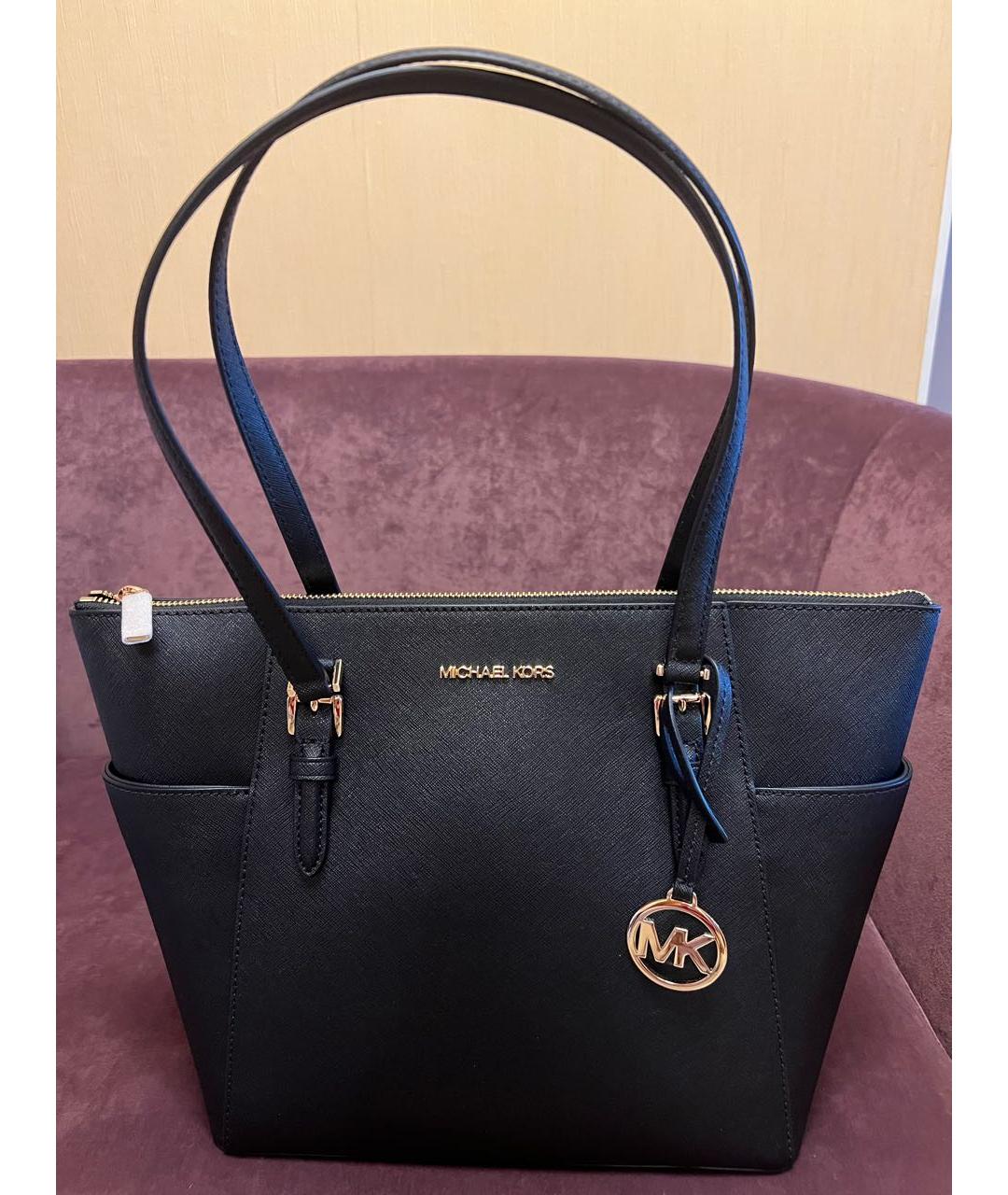 MICHAEL KORS Черная кожаная сумка тоут, фото 3