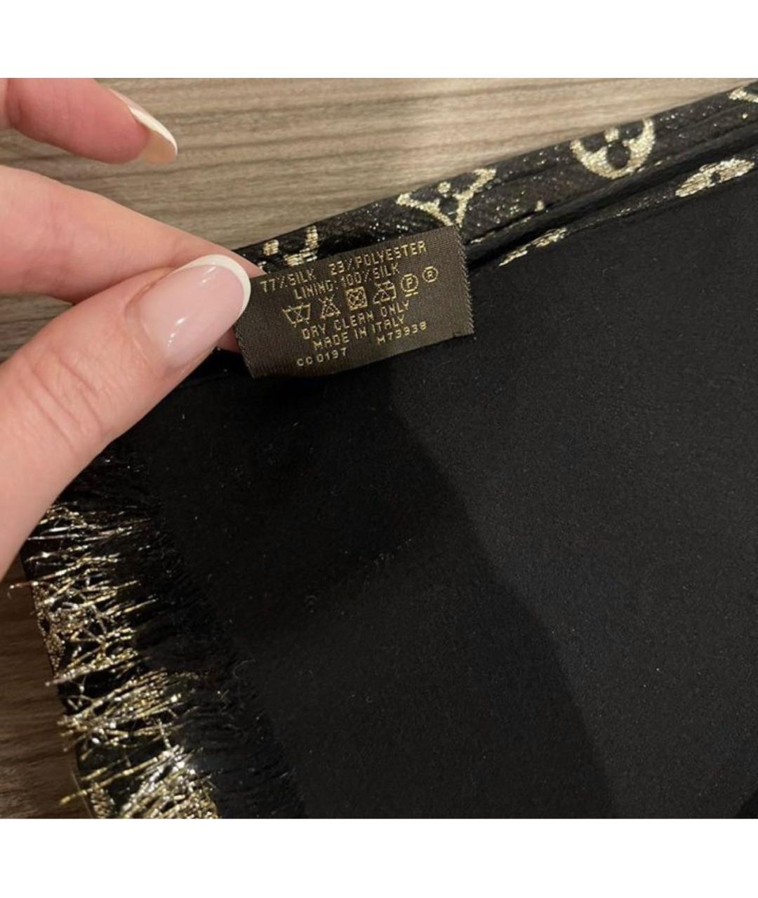 LOUIS VUITTON Черный шелковый шарф, фото 4