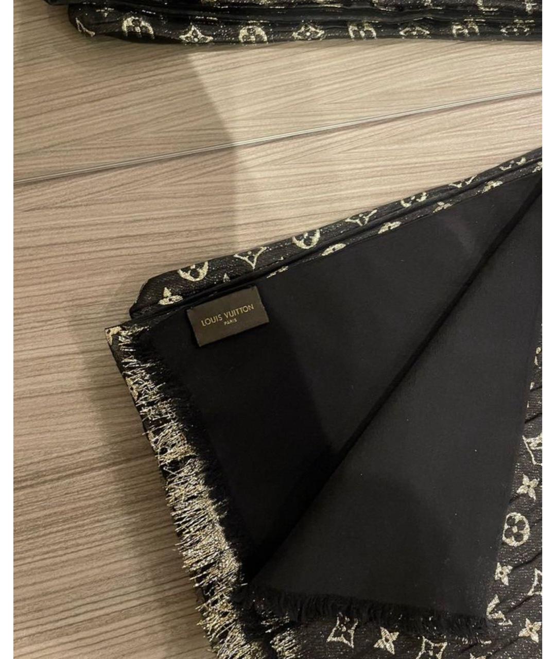 LOUIS VUITTON Черный шелковый шарф, фото 3