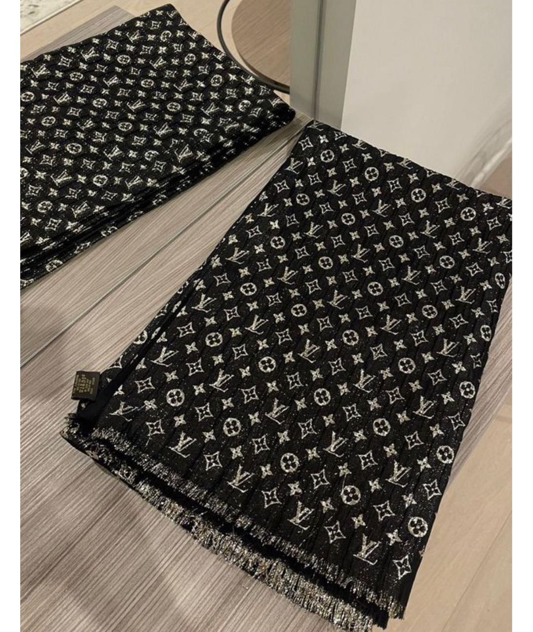 LOUIS VUITTON Черный шелковый шарф, фото 6