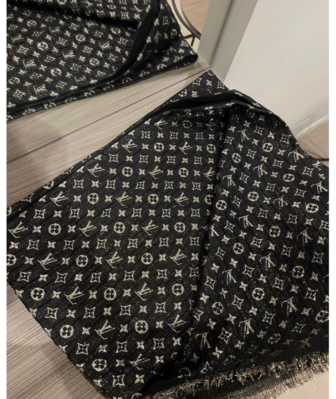 LOUIS VUITTON Черный шелковый шарф, фото 2