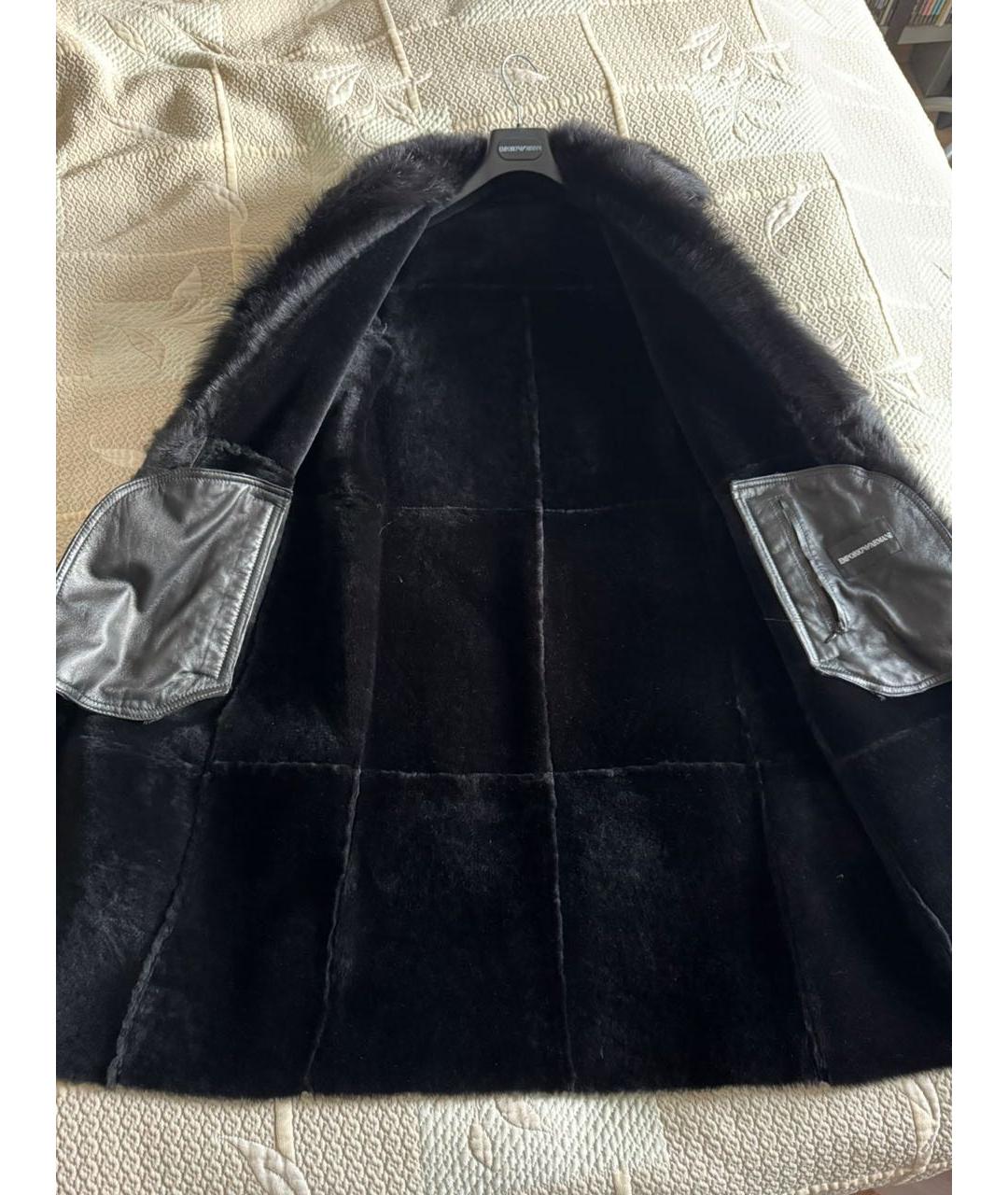 EMPORIO ARMANI Черная кожаная дубленка/шуба, фото 3