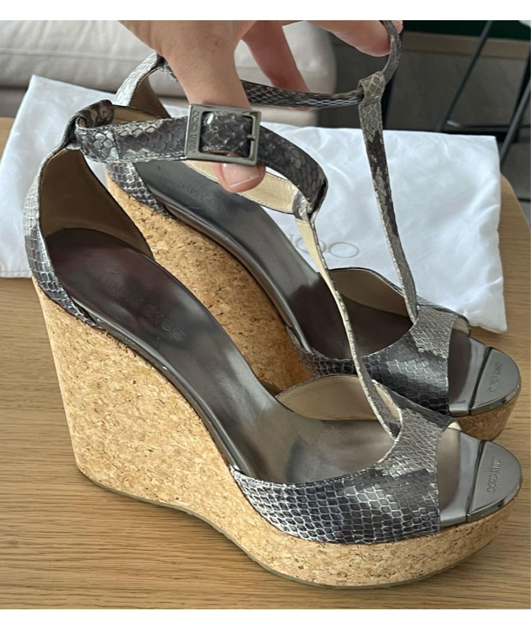 JIMMY CHOO Серые кожаные босоножки, фото 7