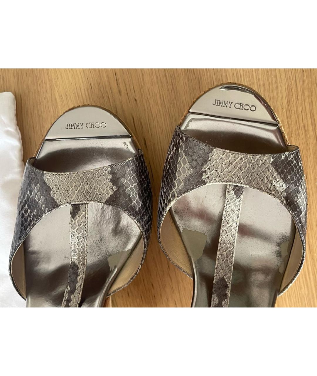 JIMMY CHOO Серые кожаные босоножки, фото 3