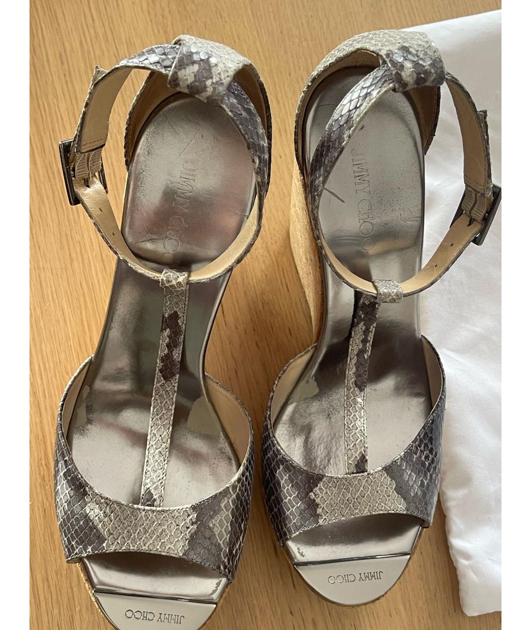 JIMMY CHOO Серые кожаные босоножки, фото 8