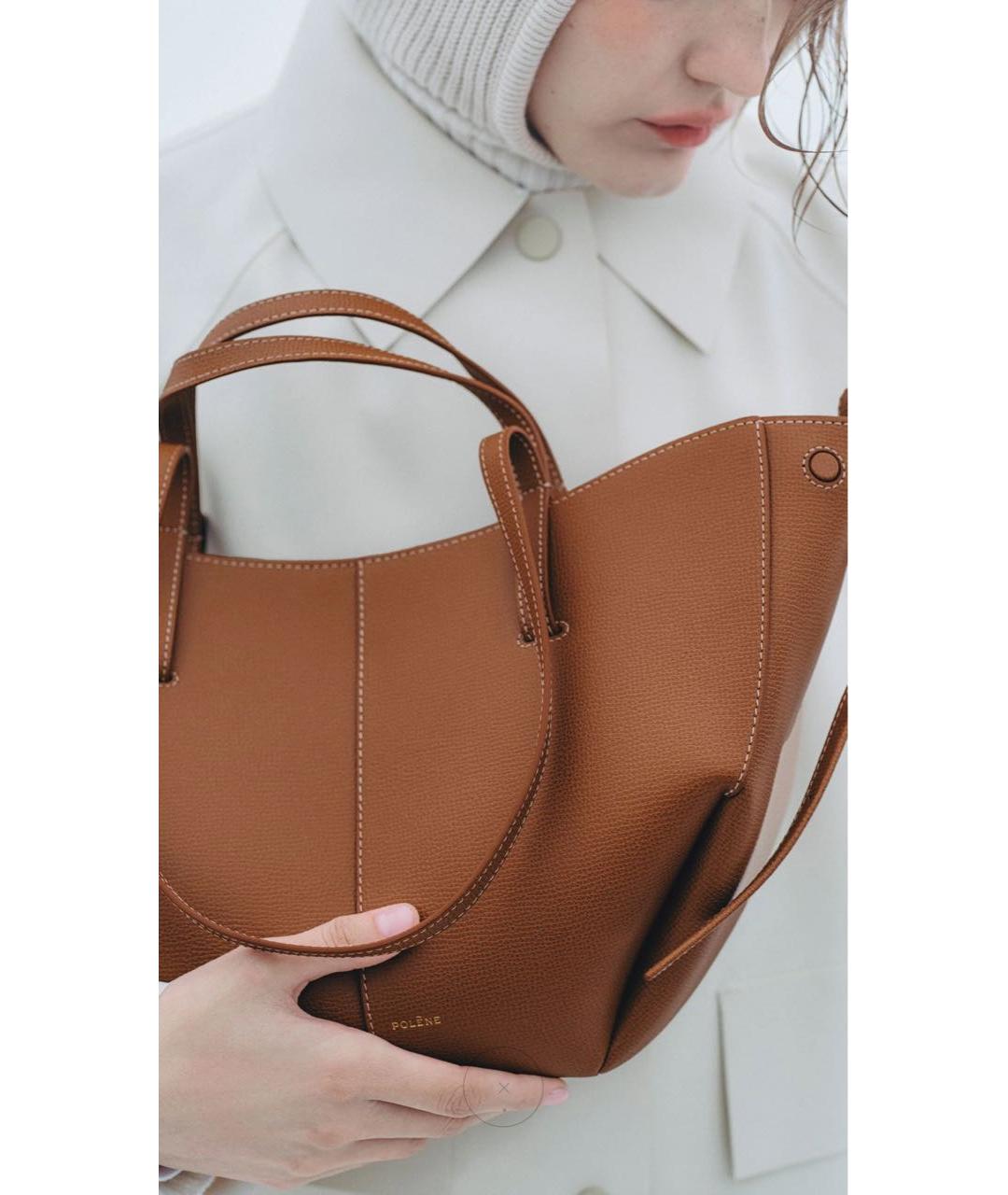 POLENE Коричневая кожаная сумка тоут, фото 4