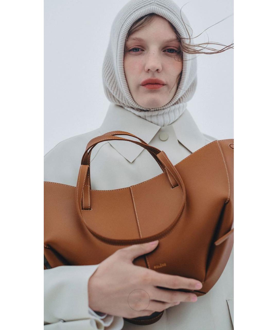 POLENE Коричневая кожаная сумка тоут, фото 2