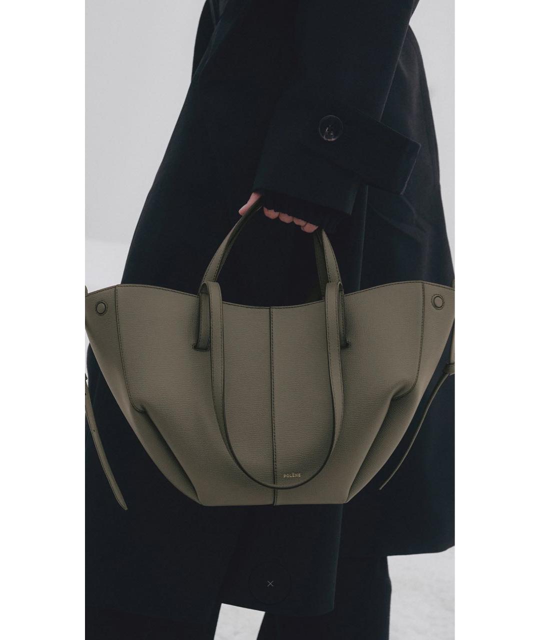 POLENE Хаки кожаная сумка тоут, фото 3
