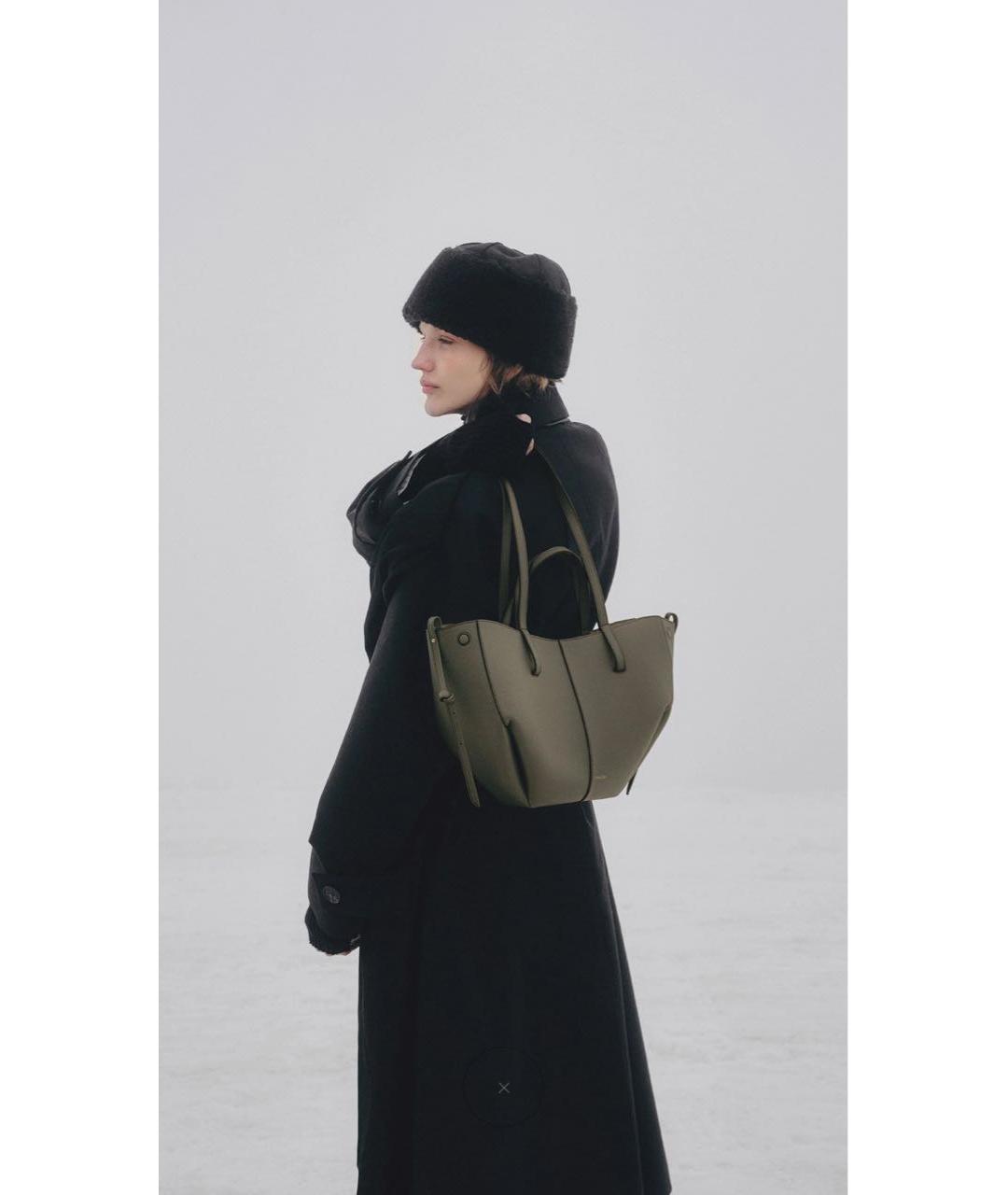 POLENE Хаки кожаная сумка тоут, фото 2