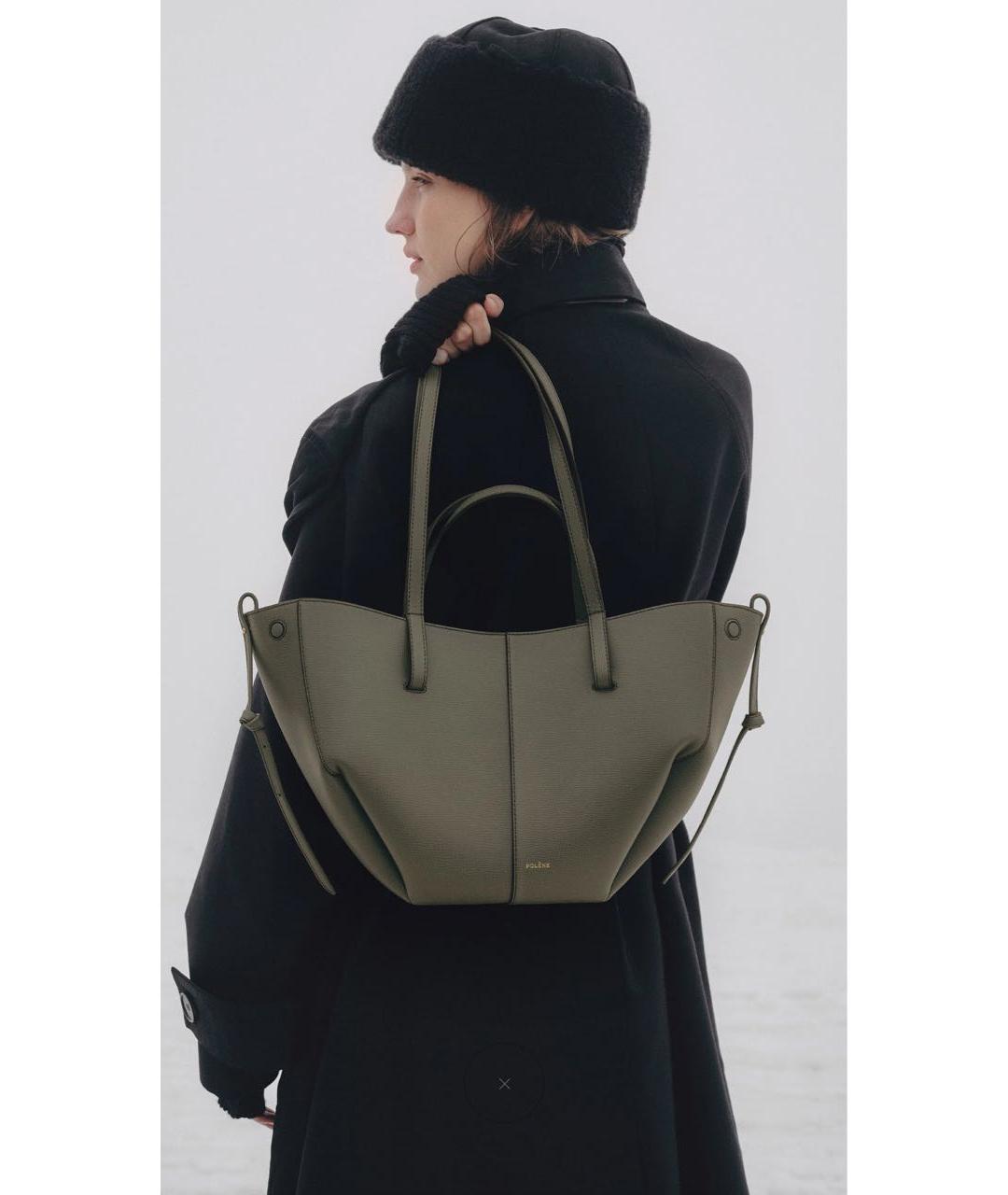 POLENE Хаки кожаная сумка тоут, фото 4