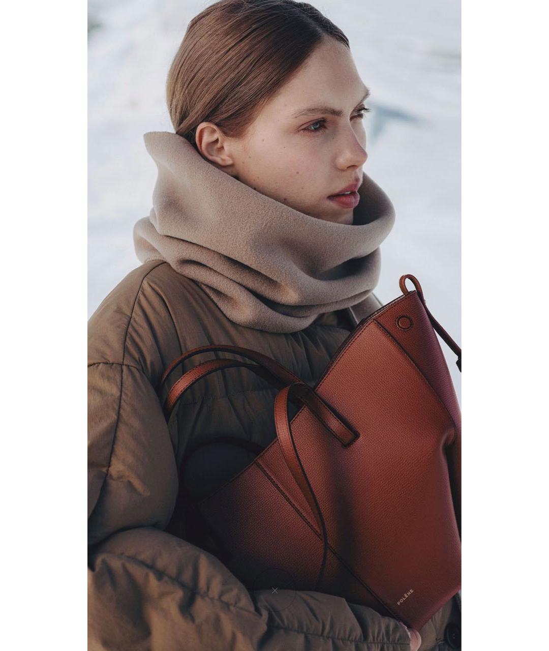 POLENE Коричневая кожаная сумка тоут, фото 5