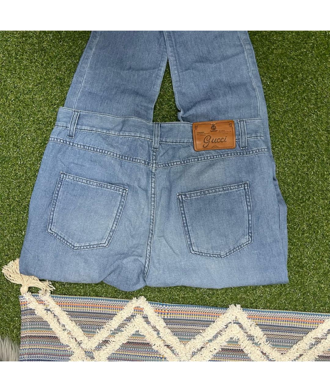 GUCCI Голубые хлопковые джинсы слим, фото 4