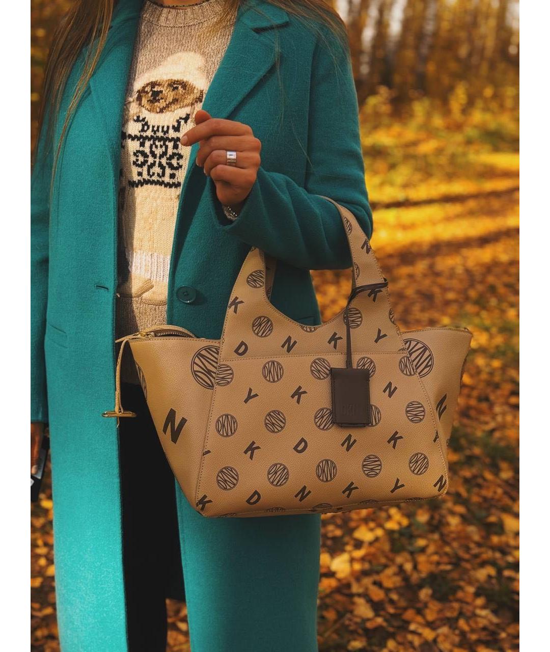 DKNY Коричневая кожаная сумка тоут, фото 5