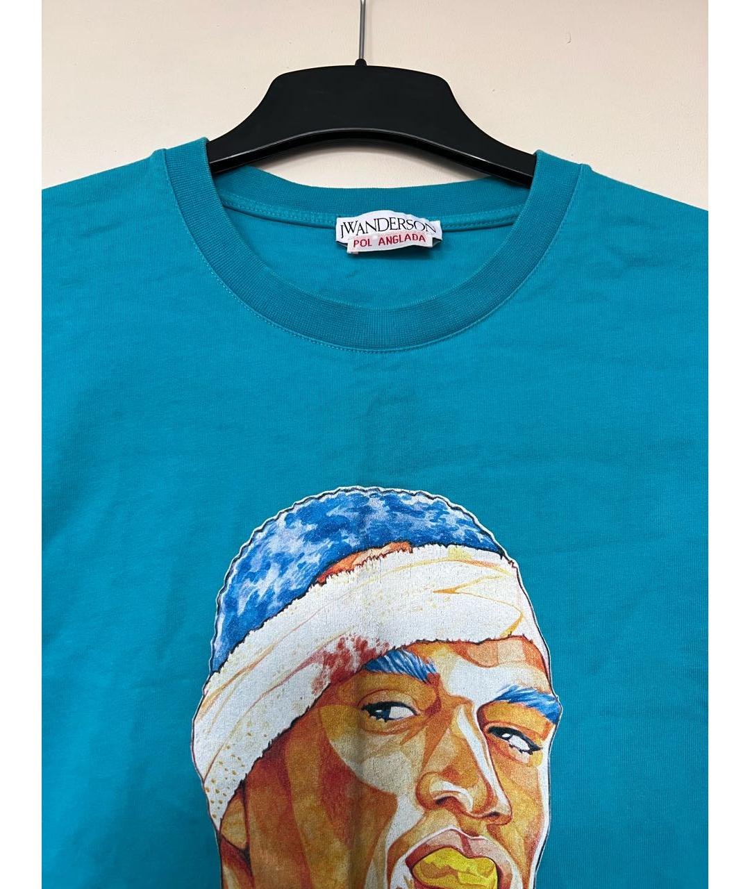 J.W.ANDERSON Бирюзовая хлопковая футболка, фото 2