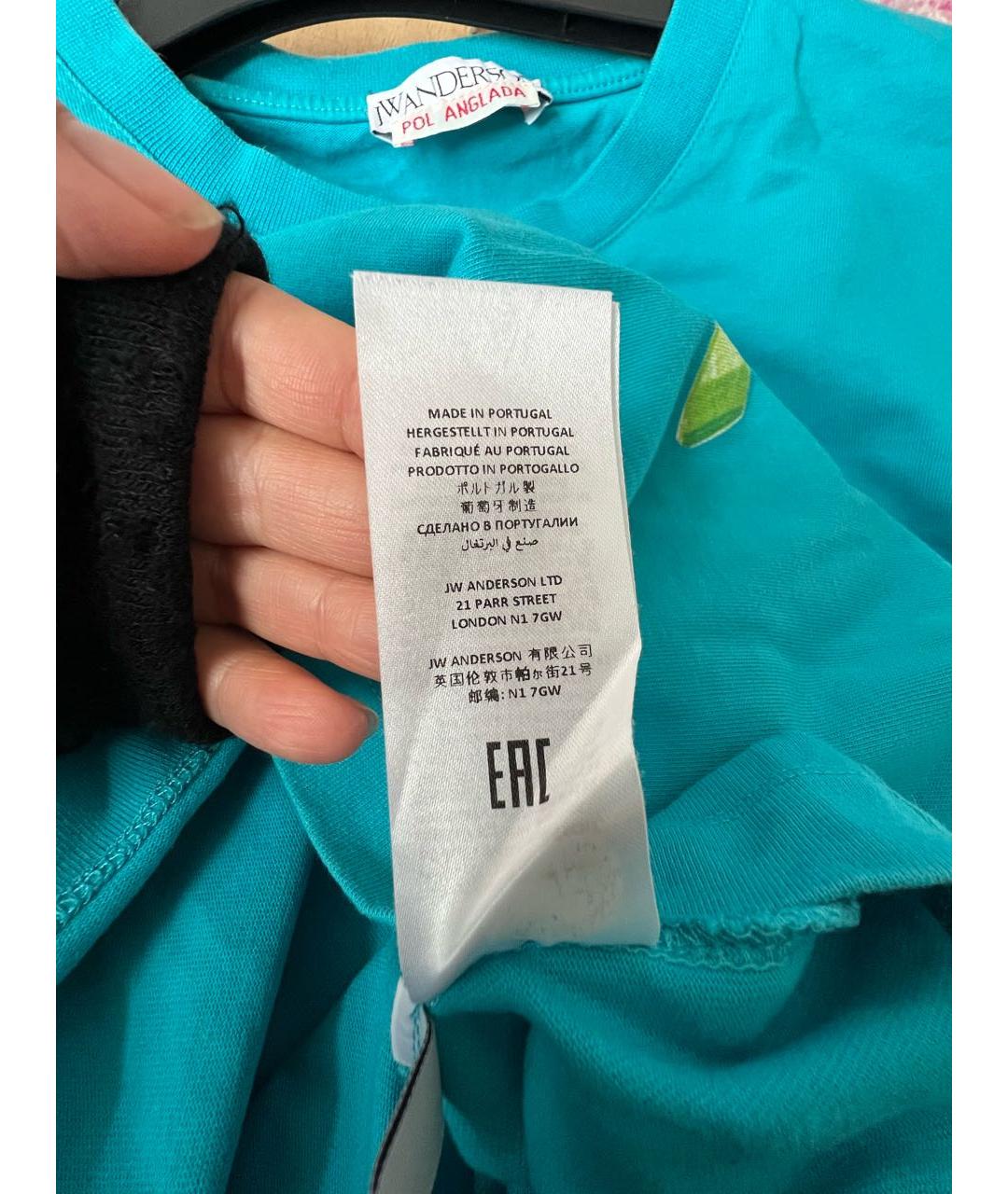 J.W.ANDERSON Бирюзовая хлопковая футболка, фото 3