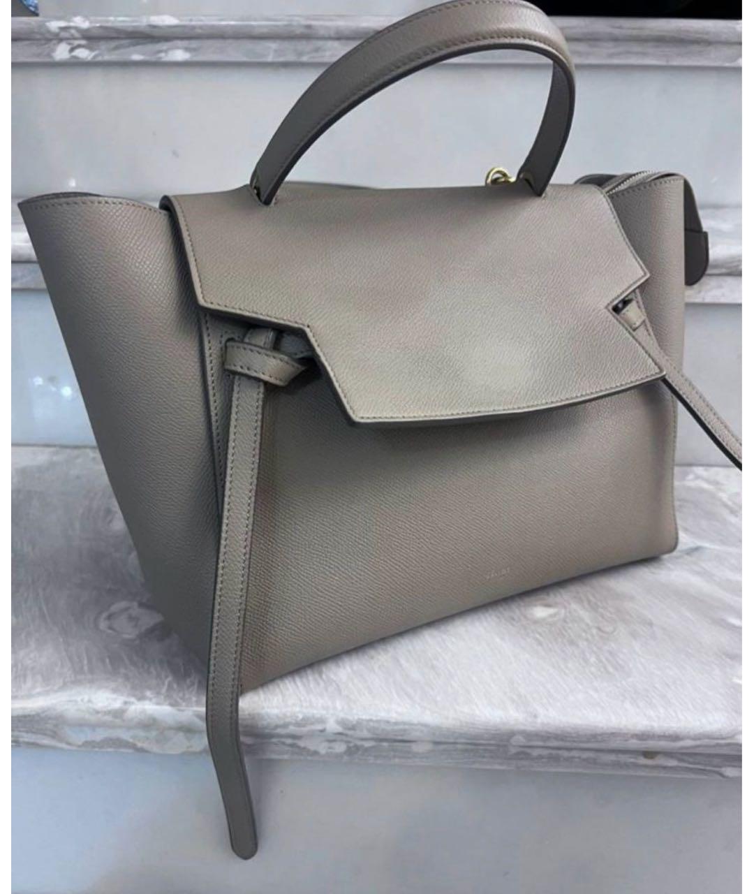 CELINE Серая кожаная сумка с короткими ручками, фото 10