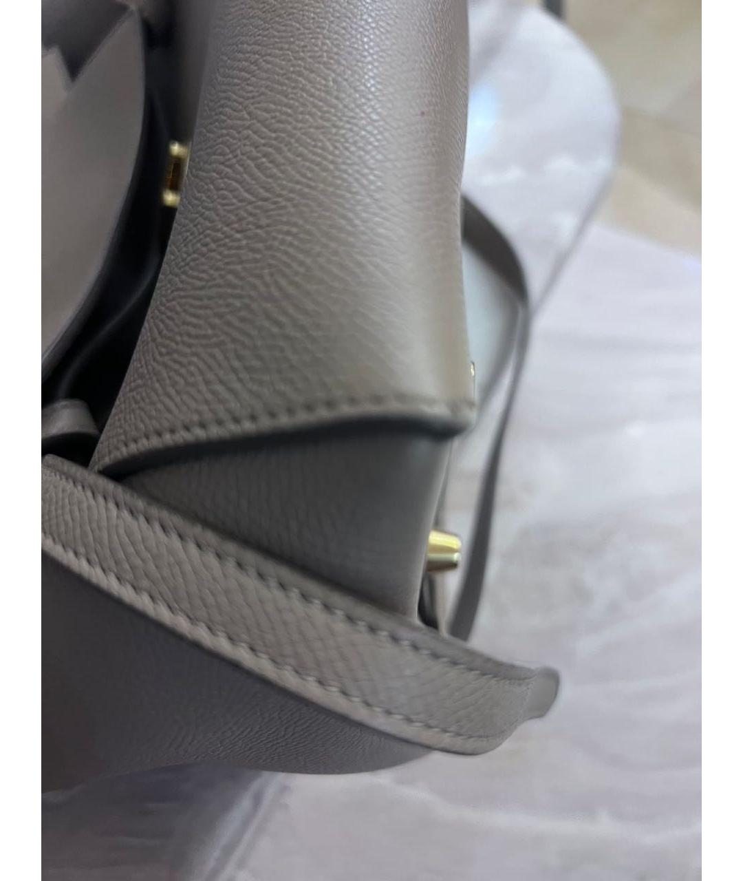 CELINE Серая кожаная сумка с короткими ручками, фото 4