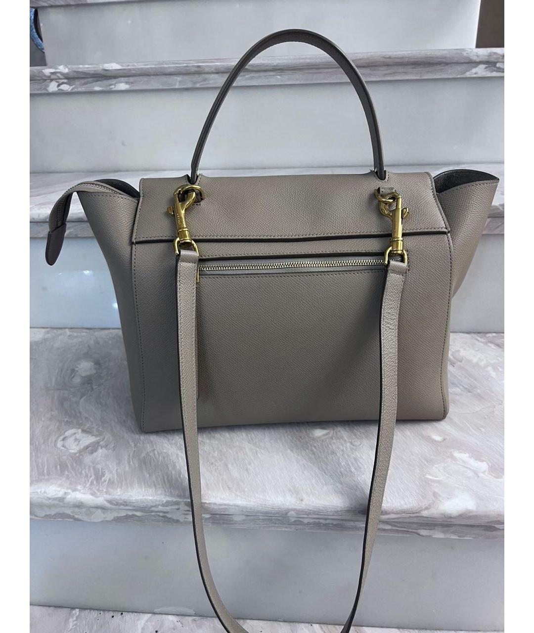 CELINE Серая кожаная сумка с короткими ручками, фото 9