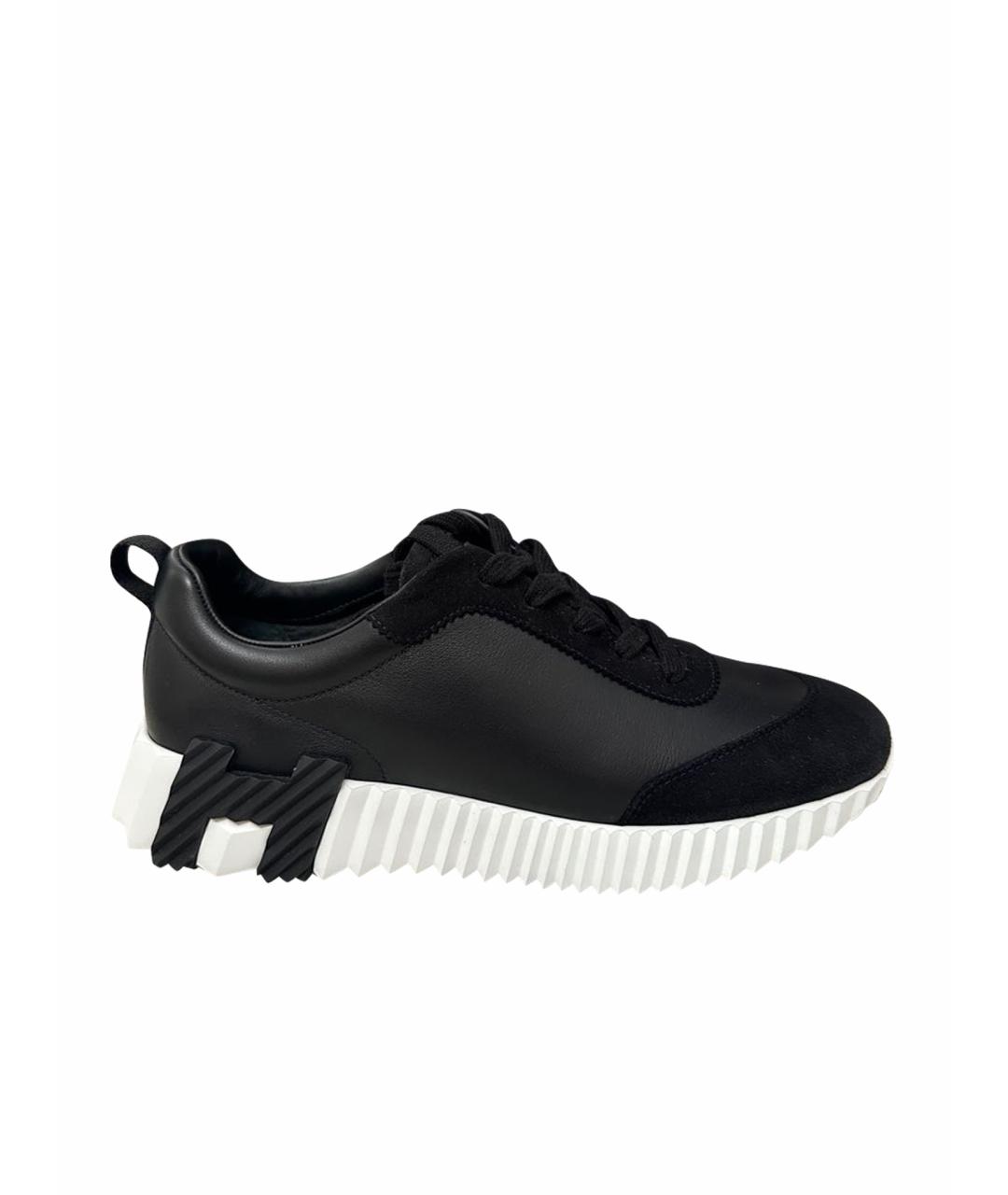 HERMES Черные кожаные кроссовки, фото 1