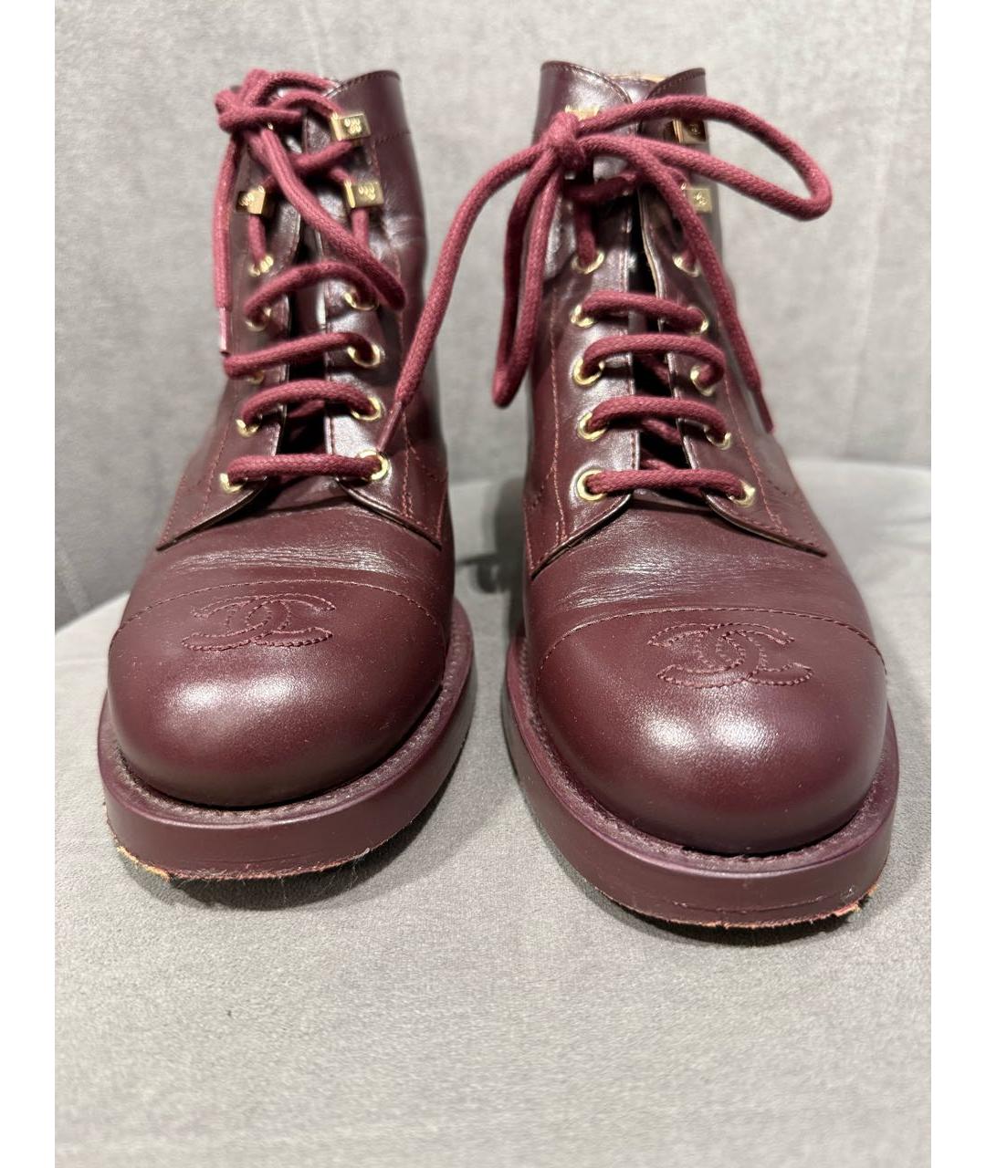 CHANEL Бордовые кожаные ботинки, фото 3