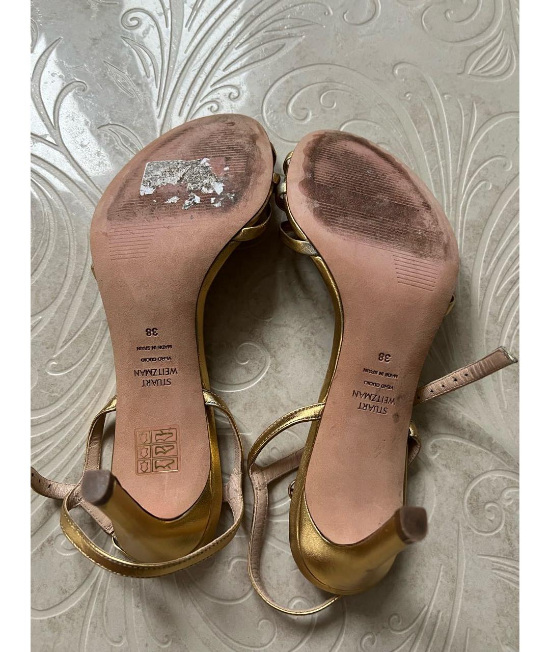 STUART WEITZMAN Золотые кожаные босоножки, фото 6