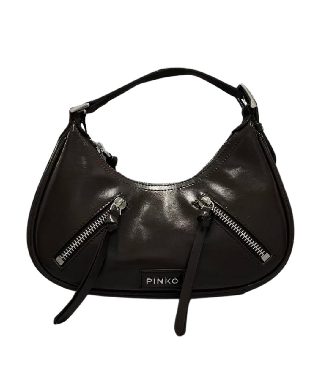 PINKO Коричневая кожаная сумка с короткими ручками, фото 1