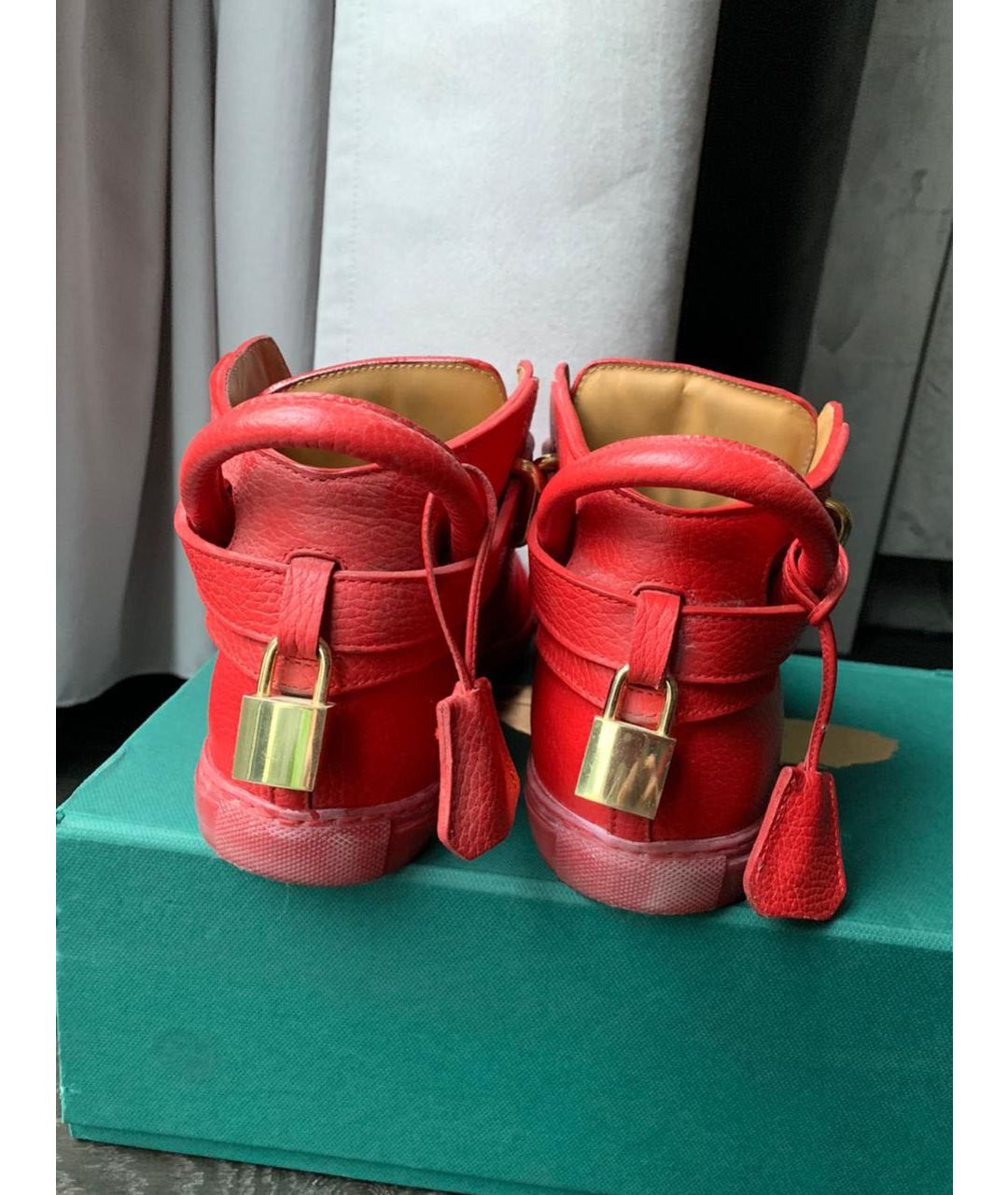 BUSCEMI Красные кожаные высокие кроссовки / кеды, фото 2